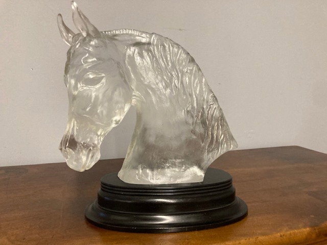 Baccarat crystal horse head sculpture signed De Lesseps Tauni 1976, only 240 pieces.